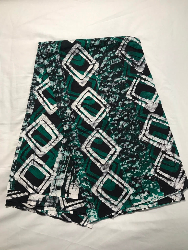 Batik green white squares-fabric-Letasi Design Studio