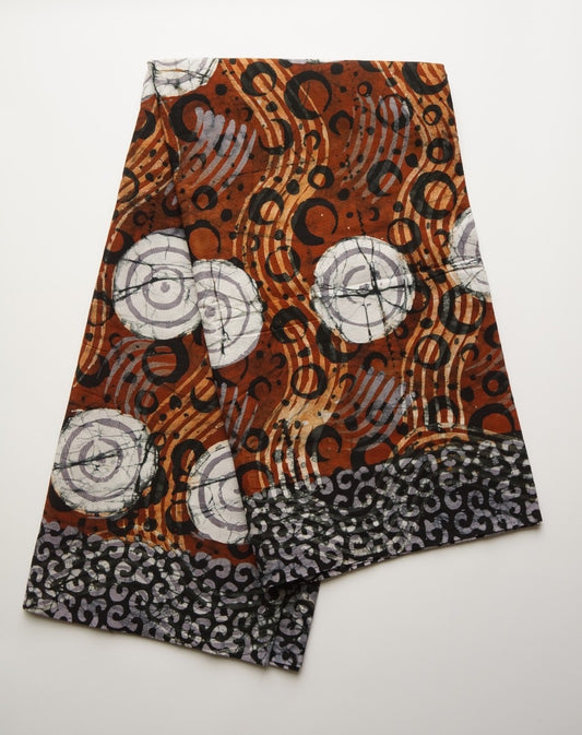 Batik white spirals brown waves-fabric-Letasi Design Studio