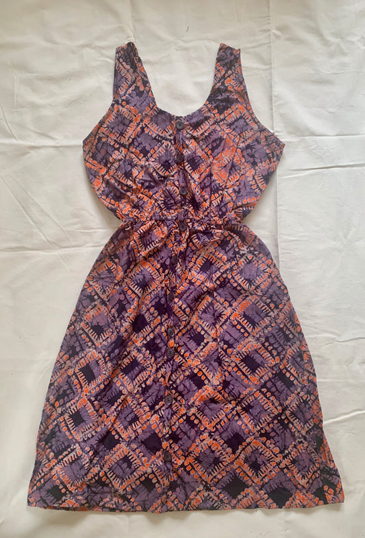 Batik orange over purple squares dress-Dress-Letasi Design Studio