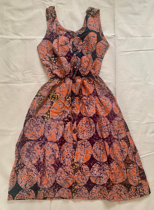 Batik orange crackled circles dress-Dress-Letasi Design Studio