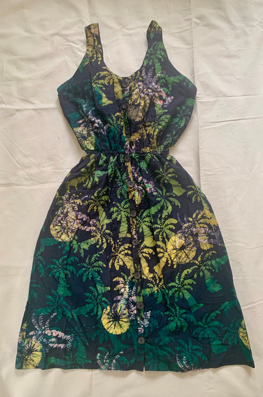 Batik tropical vibe green dress-Dress-Letasi Design Studio