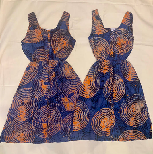 Batik blue orange circles dress-Dress-Letasi Design Studio